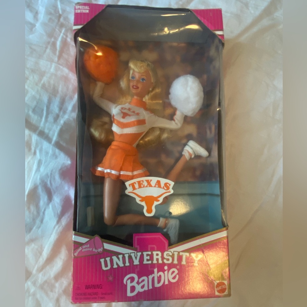 Vintage Barbie University of Texas Cheerleader Doll Box - Pink and Green